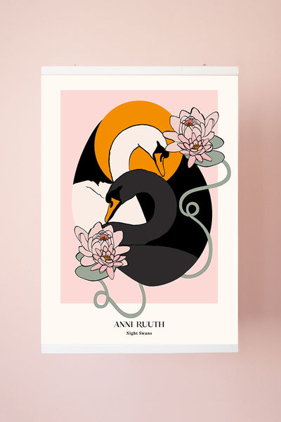 Art Poster Night Swans